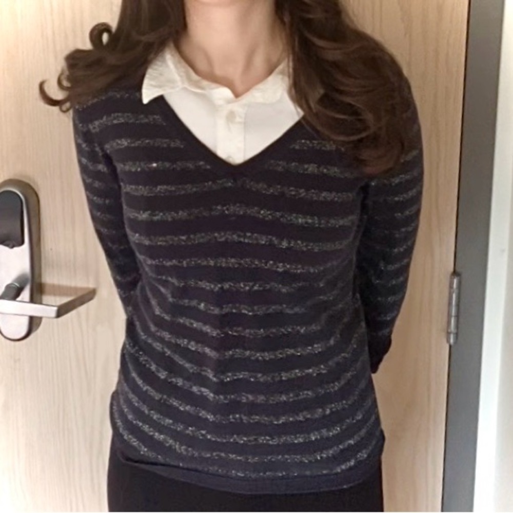 Women’s Tommy Hilfiger Sparkly Striped V-Neck Sweater